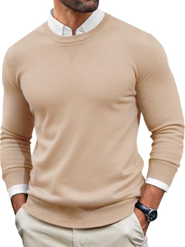 Image of Runcati Mens Crewneck Sweaters Casual Knit Lightweight Dress Sweater Long Sleeve Slim Fit Fall Winter Pullover