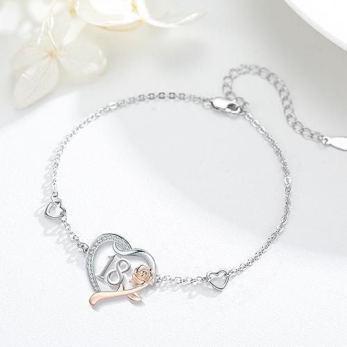 15th/16th/18th/21st/30th/40th/50th/75th/80th compleanno, braccialetto personalizzato in argento Sterling 925 con rose, con numero di anniversari, regali di compleanno per ragazze, donne, figlia