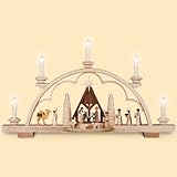 Hecho a mano en Alemania Candelero decorativo originario de los Montes Metálicos (Erzgebirge) nacimiento de Cristo con pesebre, 57 cm. de largo, completamente iluminado (230V, 50Hz), natural, original de los Montes Metálicos (Erzgebirge) hecho por la empresa Müller del pueblo de