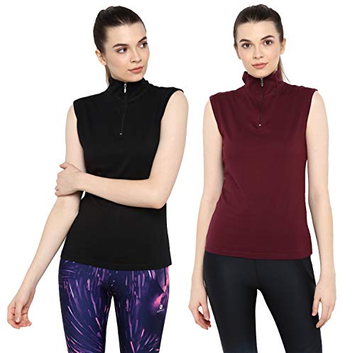 Image of Ap'pulse Women's Sleeveless 1 /4 Zip Hineck Tshirt(Pack of 2)