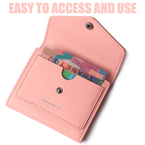 Small Leather Wallet for Women, RFID Blocking Women's Credit Card Holder Mini Bifold Pocket Purse (Rouge Pink)