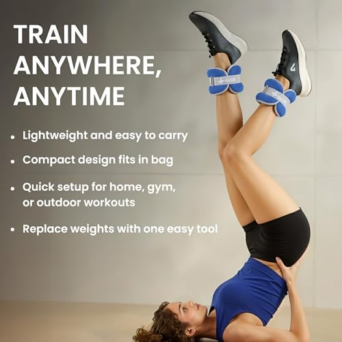 Image of PulseITWeightMax Adjustable Wrist & Ankle Weight Straps. Resistance Weight Bands with Secure Strap. Strength Training, Cardio, Rehab, Pilates & Physiotherapy- Unisex Fitness Gear Blue (2x1kg)