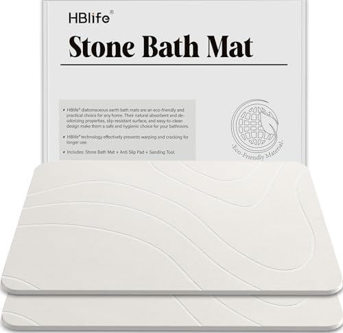HBlife Paquete de 2 tapetes de baño de piedra de diatomita de secado rápido para baño, tapete de piedra de diatomeas natural (23.5 x 15 pulgadas)
