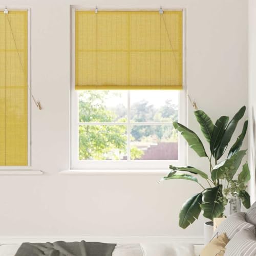 Estor enrollable con cortinas de bambú amarillo, 100 x 160 cm, para interiores, protección contra rayos UV, para ventanas sin taladrar, estor opaco para cocina y oficina