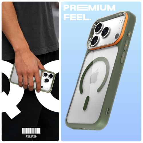 Image of Pikkme Back Cover for iPhone 17 Pro Max | Shockproof | Mag-Safe Compatible | Hard Transparent Back | Premium Raised Camera Protection | Bumper Case (Green Mag-Safe)