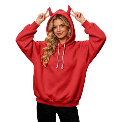 Womens Oversized Hoodies Fleece Devil Horn Harajuku Pullover Sweatshirt - image 1