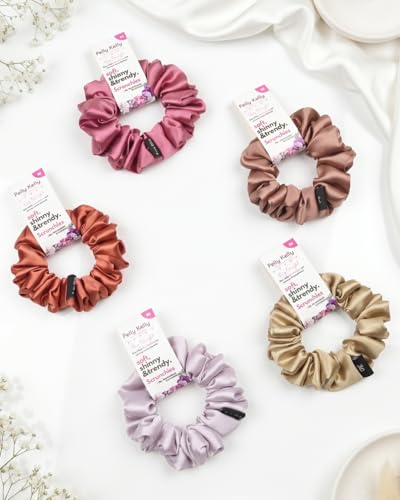 Image of Luxury Satin Scrunchies Set for Women, Girls | Anti-Hair-Breakage Hair Ties for Ponytails & Buns | Medium Size | Pack of 5