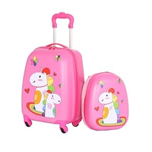 Unicorn Kids Luggage, Girls Carry on Suitcase W/ 4 Spinner Wheels, Pink Travel Luggage Set W/Backpack, Trolley Luggage for Children Toddlers(PINK)