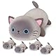 SQEQE Siamese Cat Plushies Stuffed Animals with 4 Babies, Cute Siamese Cat Plush Pillow Soft Toy Birthday Gifts for Girls Boys