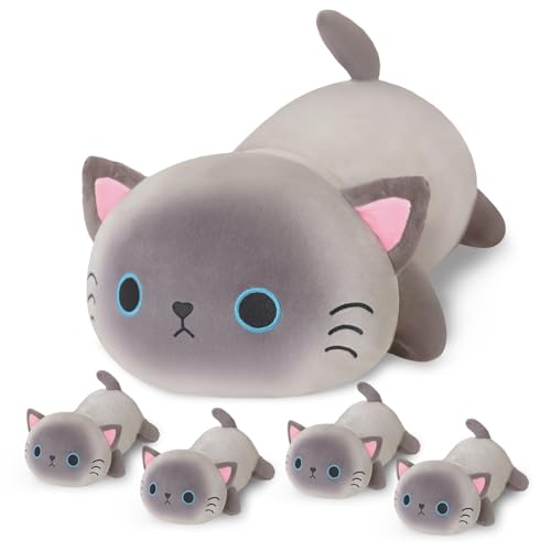 SQEQE Siamese Cat Plushies Stuffed Animals with 4 Babies, Cute Siamese Cat Plush Pillow Soft Toy Birthday Gifts for Girls Boys