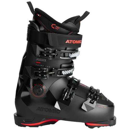 ATOMIC HAWX Prime 100 GW Skischuhe in Schwarz/Rot - Größe 48/49 - Mittelbreite Ski-Boots mit 100 mm Passform & 100er-Flex - Ski-Schuhe mit anpassbarer Mimic Technologie für präzisen Fit