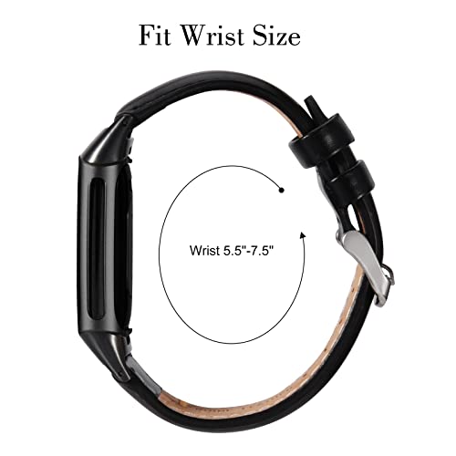 Image of QINGQING Leather Charge 5 Band, Compatible with Fitbit charge 5 bands for Women Girls, Genuine Leather Band Replacement Strap Wrist band for Fitbit Charge 5 Advanced Fitness & Health Tracker (Black)