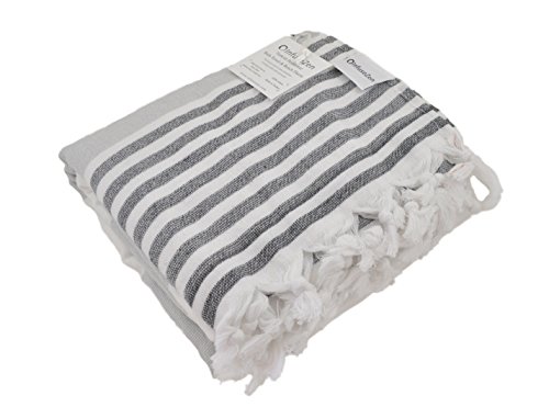 Infusezen Oversized Turkish Towel, Soft Terry Cloth Back, Turkish Bath Towel, Beach Towel, Extra Large Peshtemal Bath Sheet For Plus Size, Nautical Style Thin Hammam Towel, Cotton Fouta (Grey Black) #TOP1