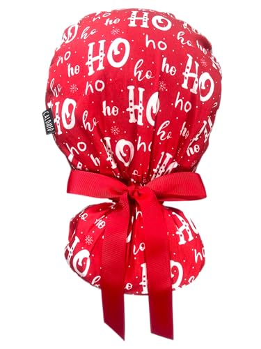 Image of Scrub Cap for Women and Men, Ponytail Scrub Caps, Working Hat, Head Cover with Ribbon Ties and Buttons, Long Hair