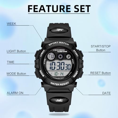 Image of GOLDEN HOUR Watches for Kids Digital Sport Waterproof Boys Girls Watch Outdoor 12 /24 H Alarm EL Backlight Stopwatch Military Child Wristwatch Ages 3-15