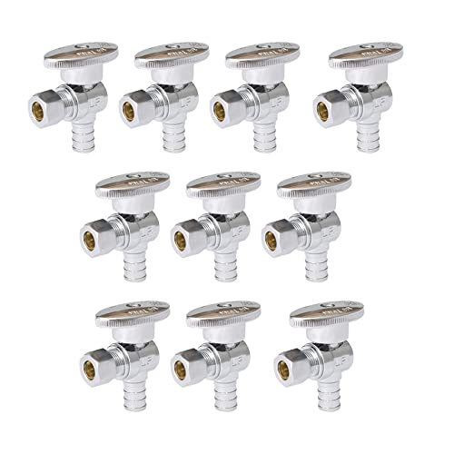 GUOFIS Angle Stop Valve,1/2 Inch Pex X 3/8 Inch OD Compression Angle Shut-off Valve with 1/4 Turn on/off (Pack of 10,ASTM F1807)(VALVE076-10Pack)