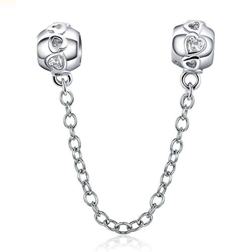 Cadena de seguridad de plata 925 con cristal de amor para pulsera europea