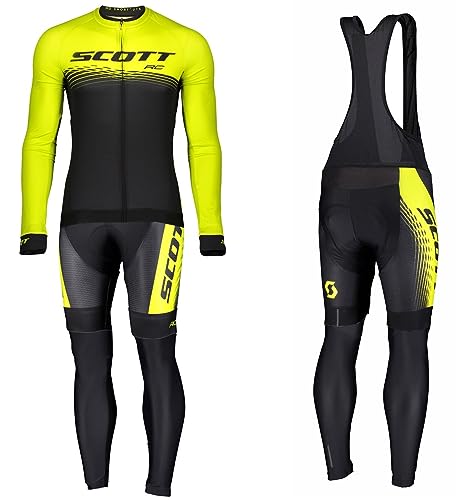 assocauicy Conjunto Ciclismo Hombre Manga Larga Pro Invierno con vellón,Ciclismo Pantalones Largos Con 3D Almohadillas De Gel