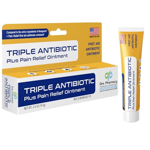 Drs. Pharmacy Triple Antibiotic + Pain Relief Ointment – First Aid Ointment for Minor Cuts, Scrapes & Burns – 0.5 oz, Made in USA