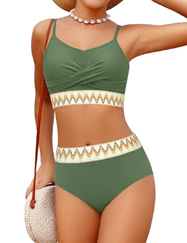 Image of Girls Swimsuit 2 Piece Teen Criss Cross Bikini Set Woven Color Block Welt Bathing Suit for Girls Swimwear 9-18T