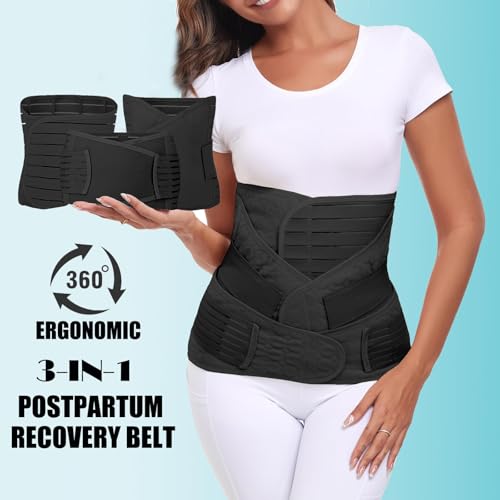 MAMODY 3-in-1 Postpartum Gürtel für Damen – Bauchgurt Nach Geburt,Shapewear, Waist Cincher (Schwarz, S/M)