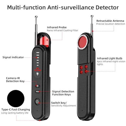 Hidden-Camera-Detector-2025-Camera-Detector-Hidden-Device-GPS-Detector-Bug-Detector-Rf-Wireless-Signal-Scanner-Camera-Detector-for-Hotels-Home-Office-5-Levels-Sensitivity-Black