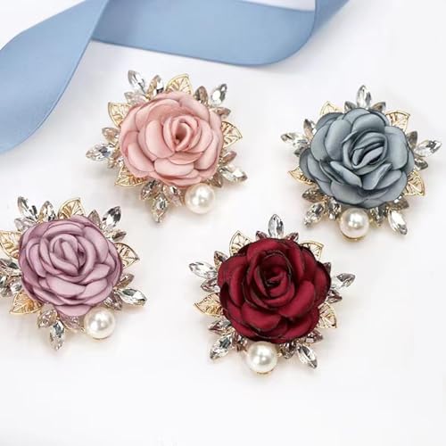 Image of Rose Flower Brooch for Women Large Flower Brooch Elegant Pearl Brooches Handmade Crystal Pearl Pins Fabric Floral Lapel Pin Christmas Valentine's Day Dress Suit Accessories