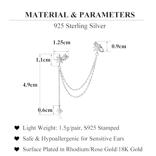 SLUYNZ 925 Sterling Silver Fashion Star Cuff Earring Chain for Women Star Crawler Earring Wrap Earrings (One Earring(Left)-Silver) by SLUYNZ - Image 6