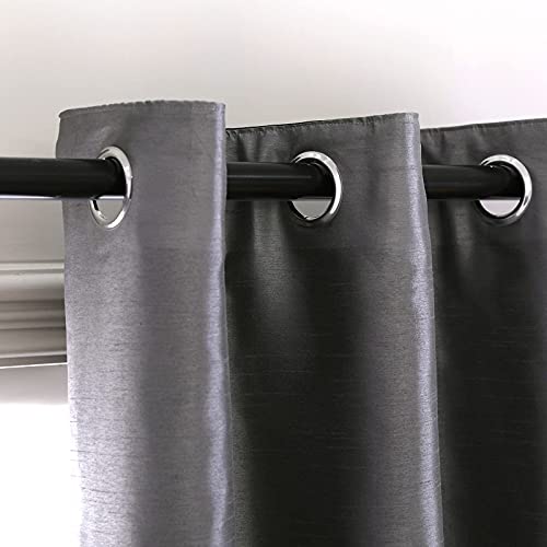 Image of GYROHOME Faux Silk Blackout Curtains with Black Liner, Solid Window Treatment Drapes for Bedroom Living Room, Thermal Insulated Ring Top (2Panels, 66x90inch,Grey)