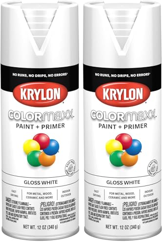 Image of Krylon K05545007 COLORmaxx Spray Paint and Primer for Indoor /Outdoor Use, Gloss White 12 Oz (Pack of 2)