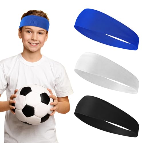 Image of 3 Pcs Kids Sports Headbands Boys Girls Athletic Elastic Sweatbands Children Soft Moisture Wicking Hairband Absorbing Sweat Band for Football Basketball Running Tennis
