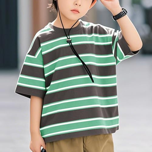 Striped T-Shirts for Boys Girls Cotton Summer Tshirts Kids Short Sleeve Tee Tops Teens Crew Neck Girls Brown Shirt4