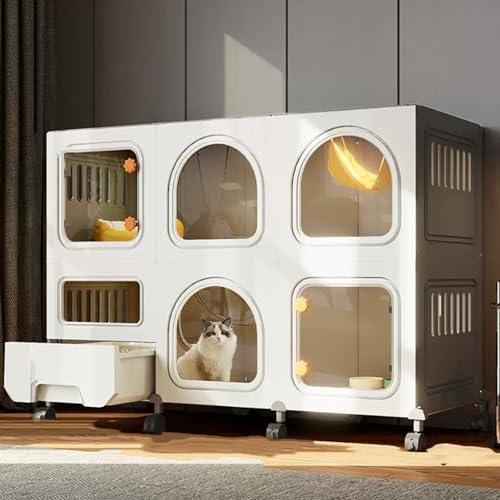 Cat Cages Indoor Litter Dog Playpens Caves Houses Box Kitten Cage Cats Outdoor Enclosures,Collapsible Metal Cat Cage with Wheels & Litter Box, Multi-Tier Playpen for Indoor Cats, Space-Savin