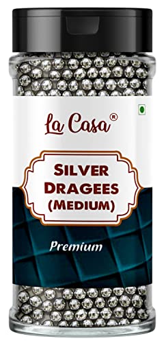 Image of La Casa Premium Silver Dragees | Medium(4mm) Sized Pearl Balls Ideal for Cake Decoration & Garnishing | 100g |