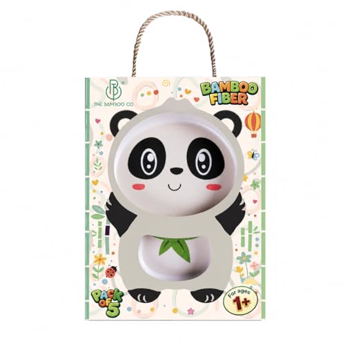 Image of Bamboo Kids Feeding Set of 5 | Made of Bamboo | Kids Crockery Set Tableware |Baby Utensils and Dishes Set | Eco-Friendly |Organic & Natural (Playful Panda)