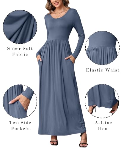 Image of EUOVMY Women's Long Sleeve Loose Maxi Dresses Casual Long Dresses with Pockets