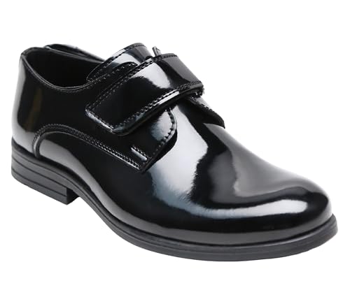 Boys' Black Patent Dress Shoes with Hook-and-Loop Strap – Formal Kids' Footwear