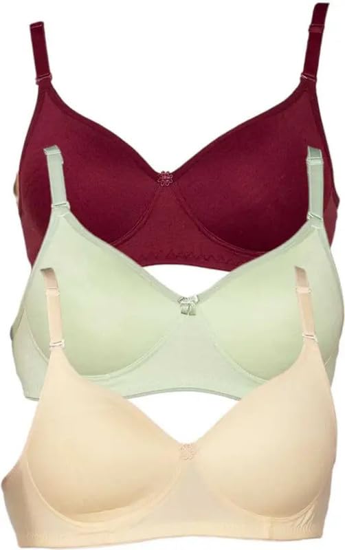 Image of Women's Cotton Blend Lightly Padded Full Coverage Wirefree T-Shirt Bra Combo Pack of 3