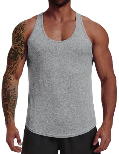 Wayleb Herren Sport Tanktop Muskelshirt Rundhals Racerback Atmungsaktiv Trainingstop Fitness-Oberteil Gym Workout Sommer Hellgrau L