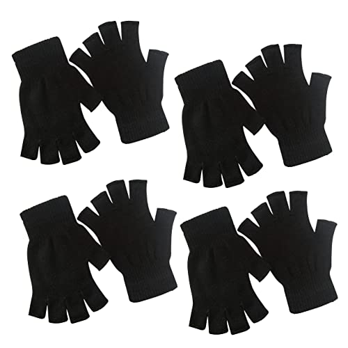 monochef 4 Pairs Half Finger Gloves Winter Knit Touchscreen Warm Stretchy Mittens Fingerless Gloves in Common Size for Men and Women,black