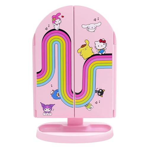 Impressions Vanity Hello Kitty and Friends Core Arch Trifold LED Makeup Mirror for Desk, 3 Way View Foldable Vanity Mirror with Lights, 2X and 3X Magnification, Adjustable Tilt and Soft Touch
