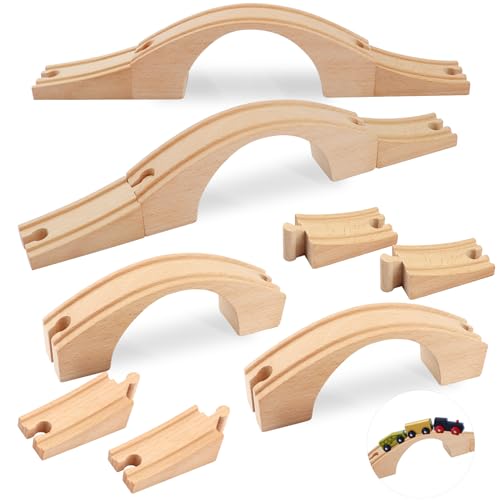 Image of Mototo 2 Pack Wood Train Track Extension Wooden Train Bridge Track Wood Train Accessories Wooden Railway Bridge Wood Train Track Connectors Compatible with Most Toy Train Railroads for Birthdays