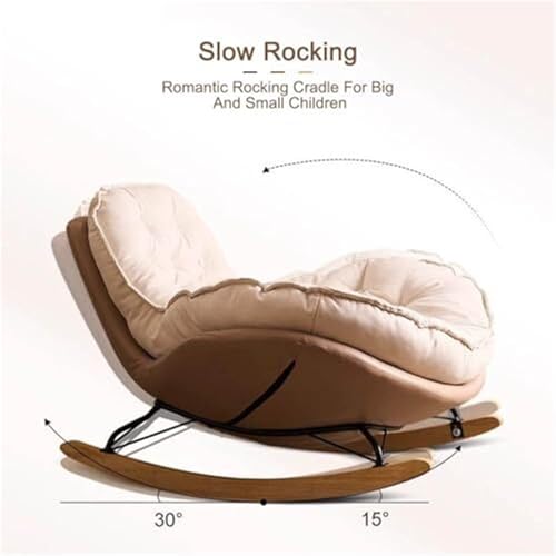 Leisure Rocking Chair Lounge Chair Rocking Chair with Cushion for Living Room Bedroom Porch Backyard Balcony Offices(Off White+Brown)