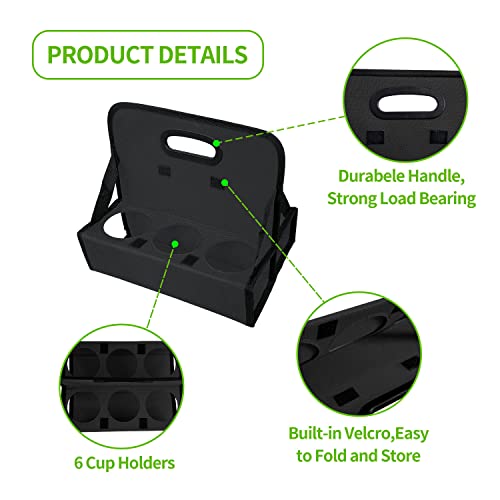 Boczif Cup Caddy Portable Drink Carrier or Cans Reusable, 6-Cup Holder with Handle, Folds Flat, Carry Coffee, Wine, Cocktails, Safely Secures Hot and Cold Beverages- for Delivery and Take Out(Black) - Thumbnail 3