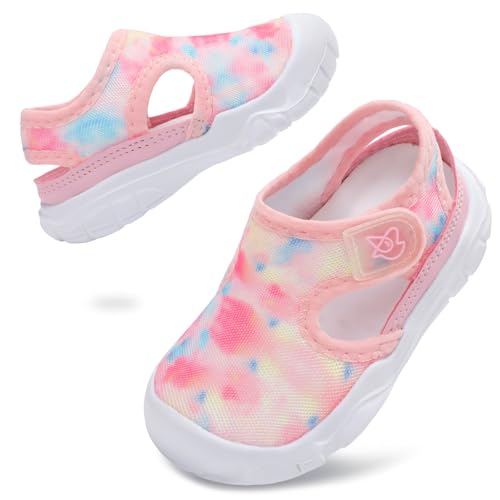 LeIsfIt Toddler Wide Sandals Boys Girls Water Sandals Kids Barefoot Summer Shoes Lightweight Water Shoes for Beach Swim Pink TieDye 10 Toddler