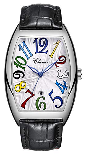 DUBFKBSH 高級メンズビジネスウォッチ ミニマリスト カラフル アラビア数字 レザーストラップ クォーツ腕時計 (ゴールド ブラック)