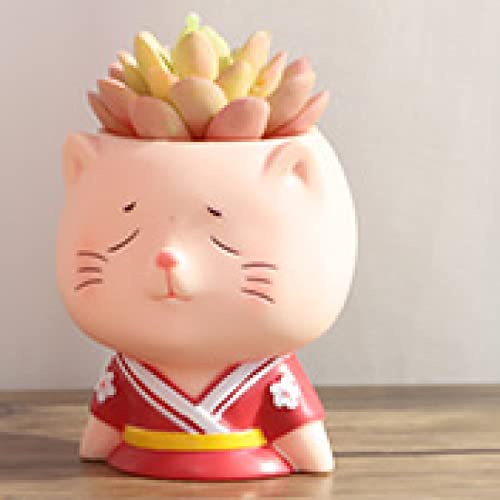 Vase chat rose en émail pour succulentes, mini pot de fleur mignon - 3
