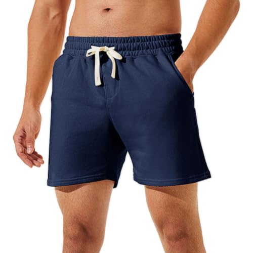Image of NIMENJOJA Mens 5.5" Lounge Shorts Cotton Casual Athletic Gym Shorts Comfy Pajama with Deep Pockets Navy