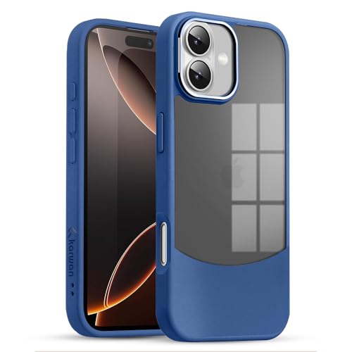 Image of KARWAN️Fusion Edge Leather Transparent Mobile Back Case | Slim Fit | Anti-Fingerprint| Scratch-Resistant | Premium Grip | Shockproof case | Back Cover for iPhone 16 || Blue