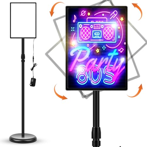 Image of Thyle 8.5 x 11 Inch LED Standing Sign Holder Adjustable Pedestal Floor Light Poster Stand with Snap-open Frame Outdoor Indoor Metal Base Display Signage Stand for Business Mall, Cinema, Restaurants